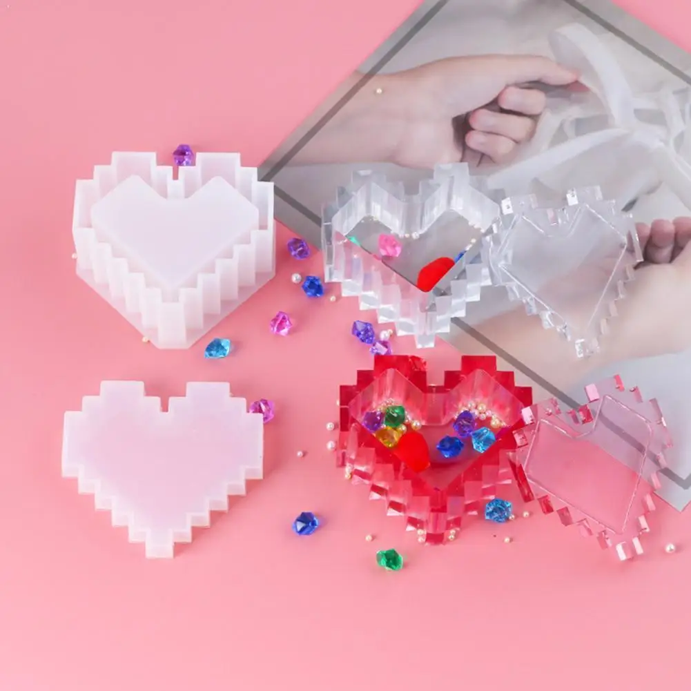 

1PC DIY Crystal Epoxy Resin Mold Pixel Love Storage Mold Silicone Storage Mold Box For Resin Box Heart-shaped M4Y1