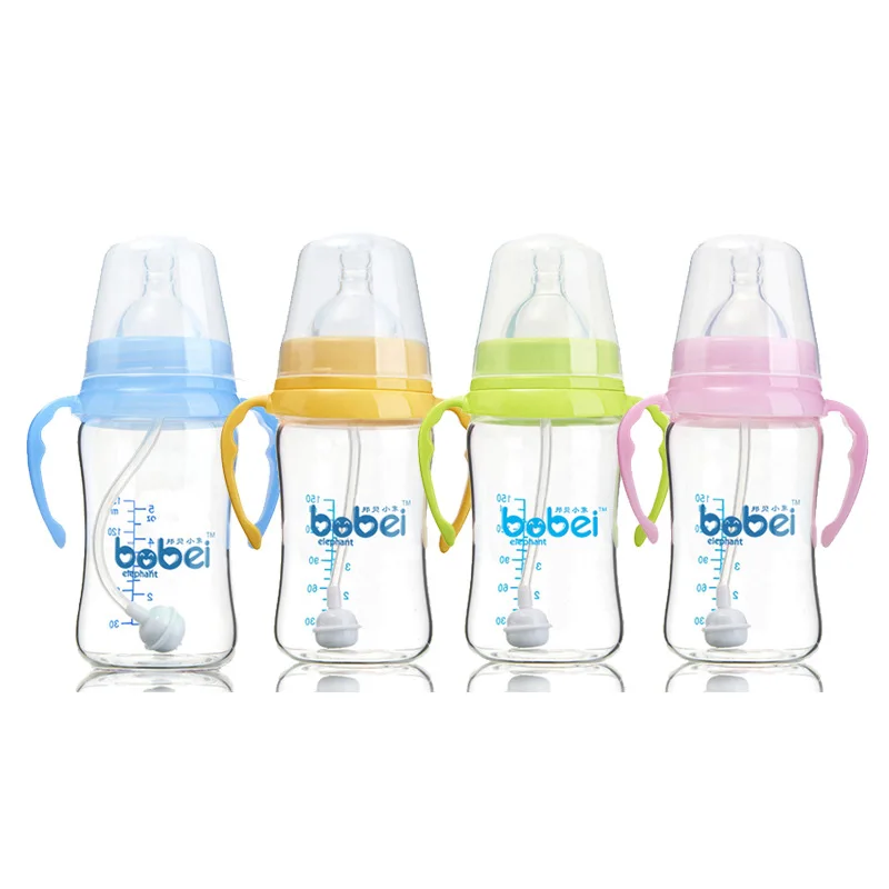 

Infant Crystal Diamond Glass Feeding Bottles Wide Mouth with Handle Automatic Arc 150 Ml Mom And Baby Product
