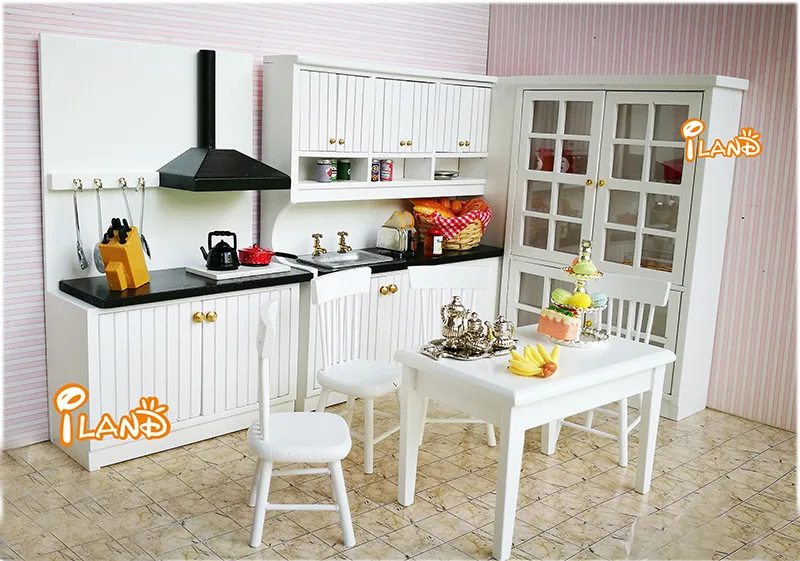 DIY деревянный кукольный домик 1: 12 мебель Кухня набор с высокой спинкой Кухня счетчик комплект из двух предметов
