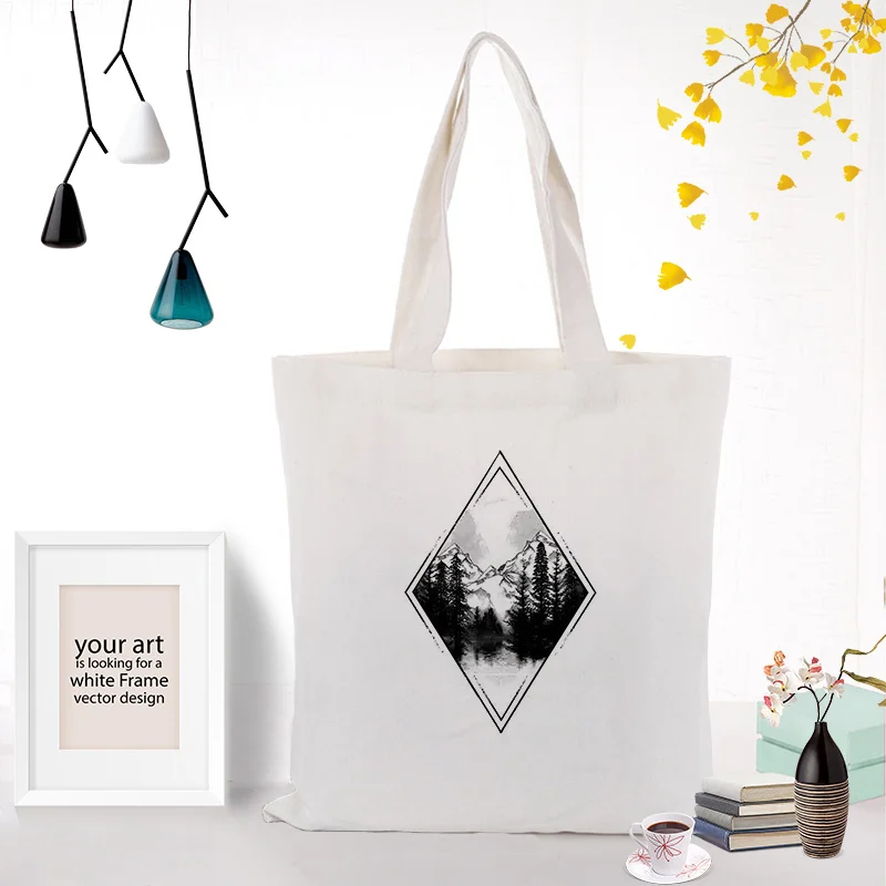 ILLUSTRATIONB029 Illustration art Shopping Bag Canvas Handbag Tote Bag Daily Use Text DIY Custom Print Logo Eco Reusable Recycle - Цвет: ILLUSTRATIONB029