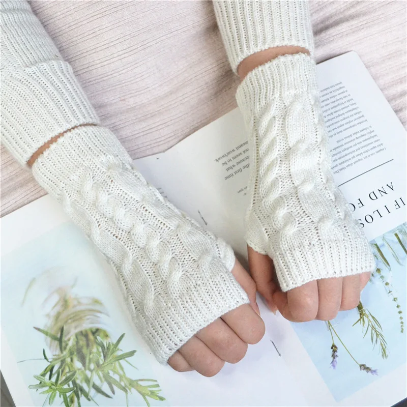 

Men Women Half Finger Wool Keep Warm Knitting Glove Winter Horoscope Hemp Flowers Short Glove Arm Set Cuff Driving Gloves