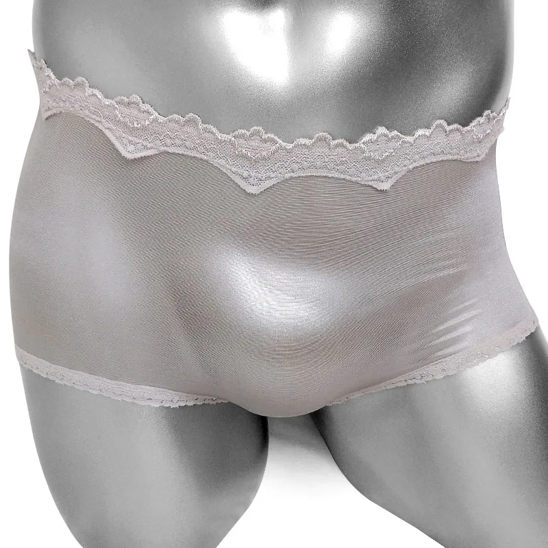 Серый Кружевные блестящие Сексуальные трусы-боксеры, нижнее белье для геев, мужское Сексуальное белье, мужские трусики, мужские трусы, трусы-боксеры - Цвет: Серый