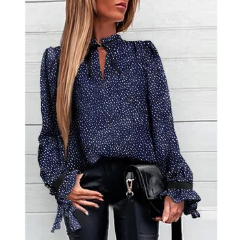 

Glitter Mock Neck Bell Cuff long Sleeve Tape Insert Blouse Women Casual Long Sleeve Tops Spring 2019 Elegant Ladies Office Shirt