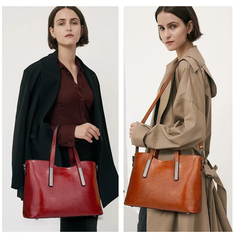 Beste Funmardi Vintage Vrouwen Handtas En Portemonnee Sets Olie Wax Lederen Schoudertassen Crossbody Tassen Vrouwelijke Composiet Zakken WLHB2072