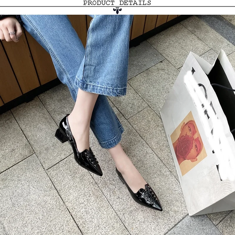 ZVQ spring new fashion women pumps outside mid heels pointed toe handmade genuine leather women shoes drop shipping size 34-39