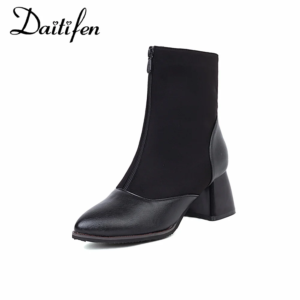 

Daitifen Women Winter Ankle Boots Fashion Mixed Colors Office Ladies Shoes Western Retro Boots Zipper Keep Warm Botas Women
