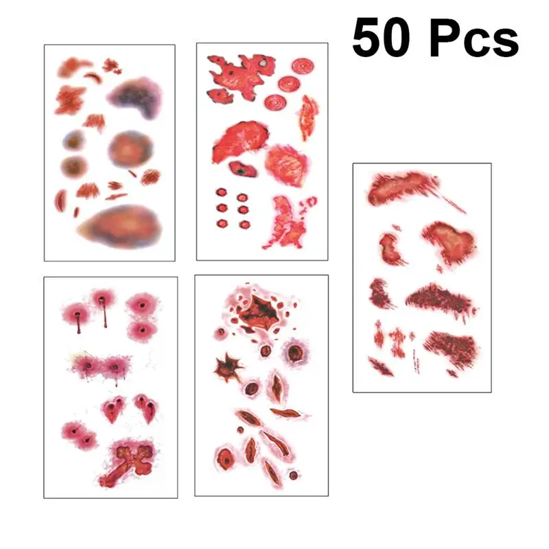 50pcs DIY Halloween Supplies Realistic Scary Wound Blood Scar Pattern Tattoo Sticker For Women Men Kids Decoration | Дом и сад