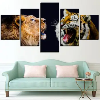 

Modular Hd Prints 5 Pieces Pictures Paintings Lion and Tiger Home Decor Canvas Animal Posters Wall Artwork Beast For Living Room