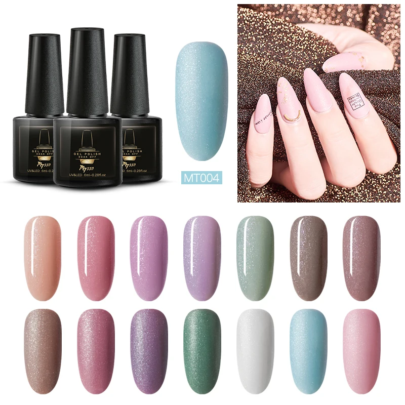 

Mtssii 6ml Gel Nail Polish 14 Colors Glitter Pure Long Lasting Soak Off UV LED Gel Varnish DIY Nail Art Lacquer Manicure Gel