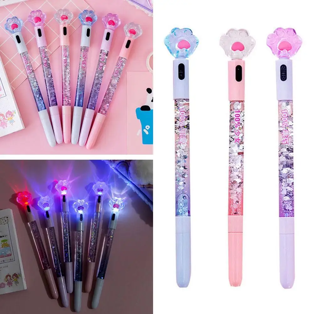 School Supplies Kawaii Cat Paw Styling Signature Pens Gel Pens with LED Light 