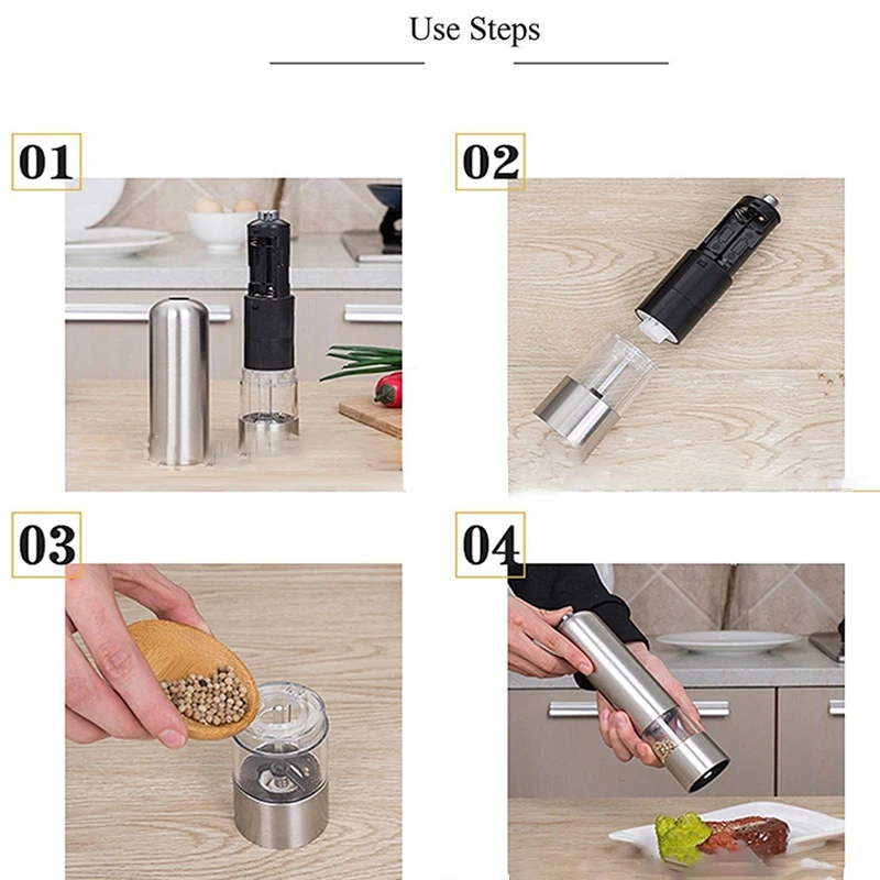 Stainless Steel Electric Salt& Pepper Mill Solid Particle Grinder.2*22.5cm Wear-resistant And Corrosion-resistant
