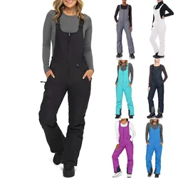 2021 New Jumpsuit Women's Insulated Bib Overalls Solid Color Pocket One-Piece Suspenders Trousers combinaison femme# Ski pants