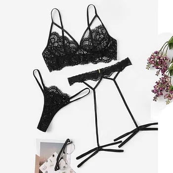 

Fashion Women Bra Set Polyester Lace Lingerie Straps Panty Bandage Set Sexy Light and Breathable Underwear Sets 20Jly8