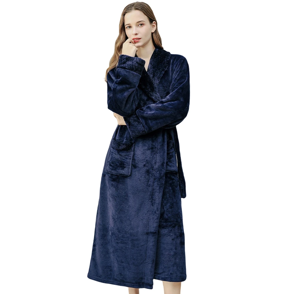 Couple Casual Bathrobe Winter Autumn  Flannel Long Robe Warm Thick Sleepwear Pajamas Bathrobe Nightgown Spa Dressing Gown