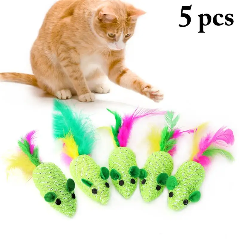 5pcs/set Cat Feather Toys Creative Lovely Braided Sound Mouse Shape Pet Toy Cat Play Toy Pet