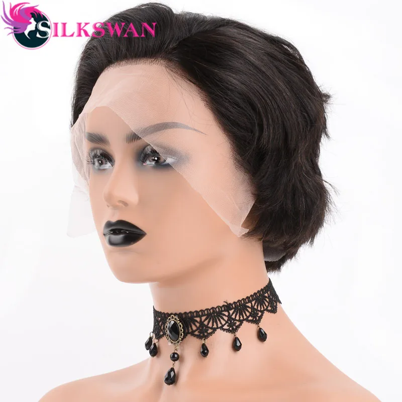 Шелк Лебедь бразильские волосы remy 13*4 натуральные волнистые короткие стриженые Парики 150 плотность для женщин натуральные короткие парики
