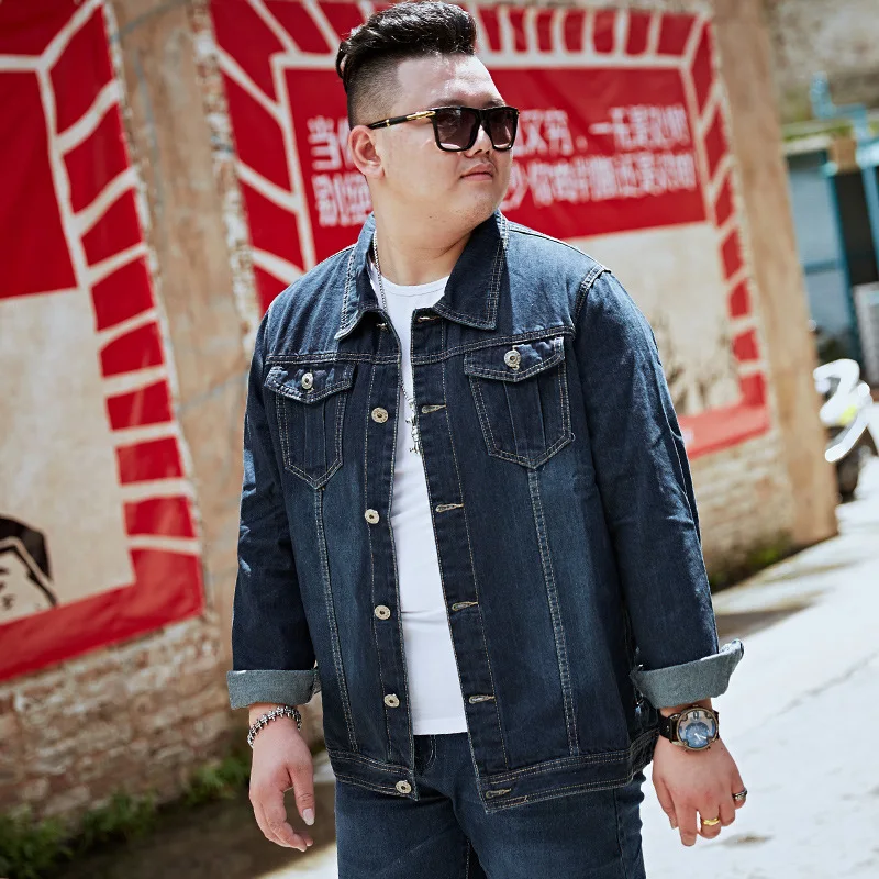 Men Slim Casual Jacket Men Jacket Loose Large Size Blue Men Denim Jacket Collar Cotton Jacket Denim Jacket