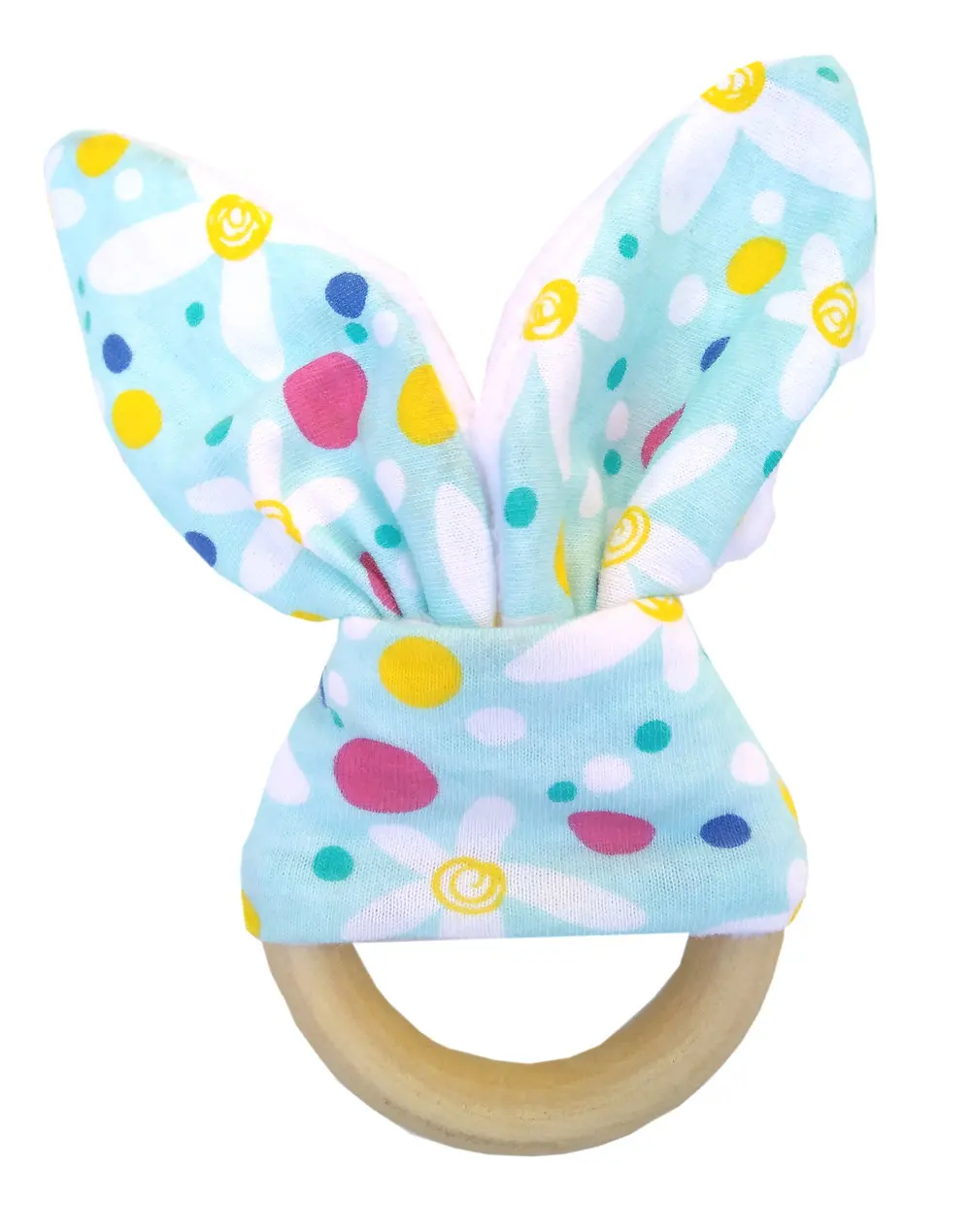colourful dots Малыш Кролик грызунок в форме уха-безопасный органический деревянный Прорезыватель зубов, рыба, плед, выбор цвета, подарок для душа - Цвет: colourful dots