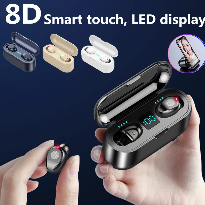 

F9 TWS Bluetooth Earphone Business Music Wireless Headphones 8D HiFi In-ear Sports Headset Support Touch HD Call For Smart Phone