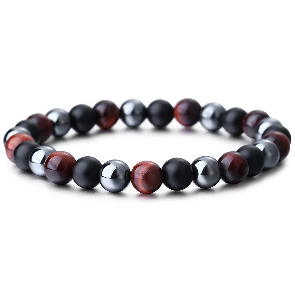 Мужской браслет смешанный натуральный бисер эластичный браслет с камнями из лавы тигровый глаз смешанный бисер Йога Медитация 19 см Прямая поставка DBM75