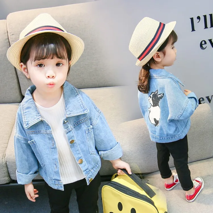

Spring New Style Children Fashion Korean-style Tops Baby Big Pocket Men And Women Children Puppy Patterned Denim Jacket