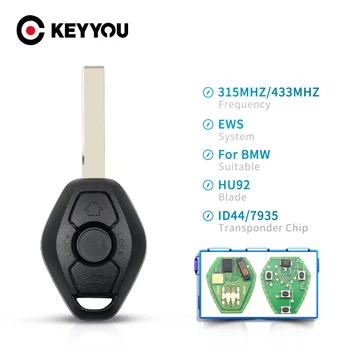 

KEYYOU 315Mhz Remote Key ID44 Chip For BMW EWS X3 X5 Z3 Z4 3 5 7 Series E38 E39 E46 Fob 3 Buttons Transmitter Uncut HU92 Blade