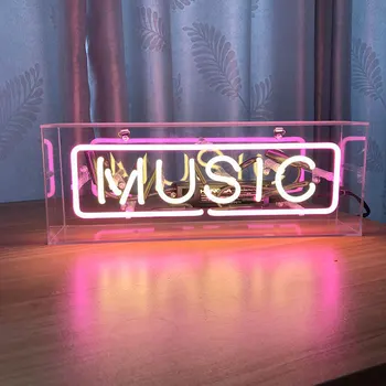 

Waterpoof Small Music neon lights sign with clear acrylic box pink white neon lights for rooms Study Hotel
