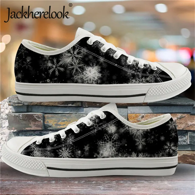 Jackherelook/Модная парусиновая обувь со снежинками для мальчиков и девочек; кроссовки с принтом на заказ; уличная Вулканизированная обувь; прогулочная обувь с низким верхом - Цвет: HMA513Z39A