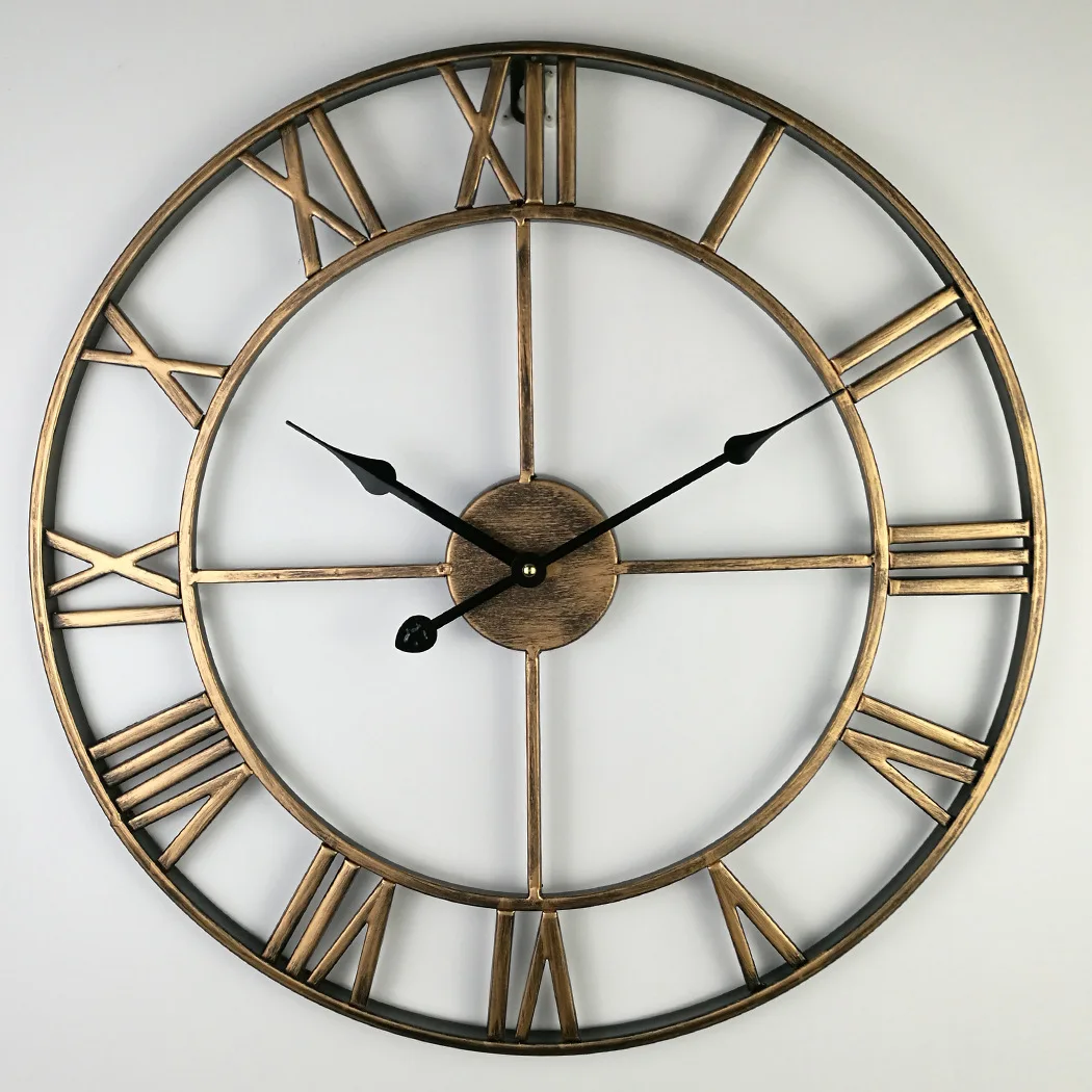 40-80cm Nordic Retro Metal Wrought Iron Roman Clock Wall Clock Modern Design Living Room Cafe Quiet Decorative Quartz Clock