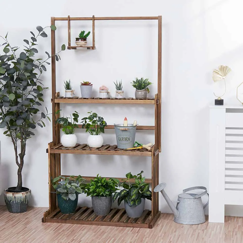 3-Tier Hanging Wood Plant Stand Planter Shelves Flower Pot Organizer Rack Multiple Display Holder Indoor Outdoor plant stand wooden flower shelf
