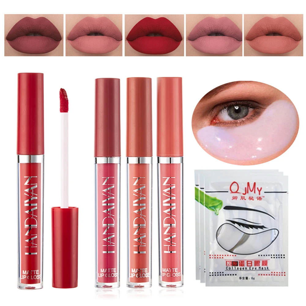 

Lips Makeup Lipstick Lip Gloss Long Lasting Moisture Cosmetic Lipstick Red Lip Waterproof Velvet Matte Lipstick + Eye Mask Gift