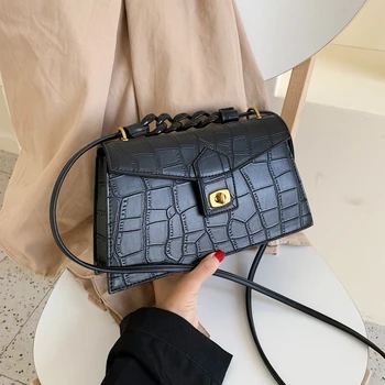 

Acrylic Thick Chain Designer Stone Pattern Crossbody Bags For Women Solid Color Shoulder Messenger Bag Lady Handbags 2020
