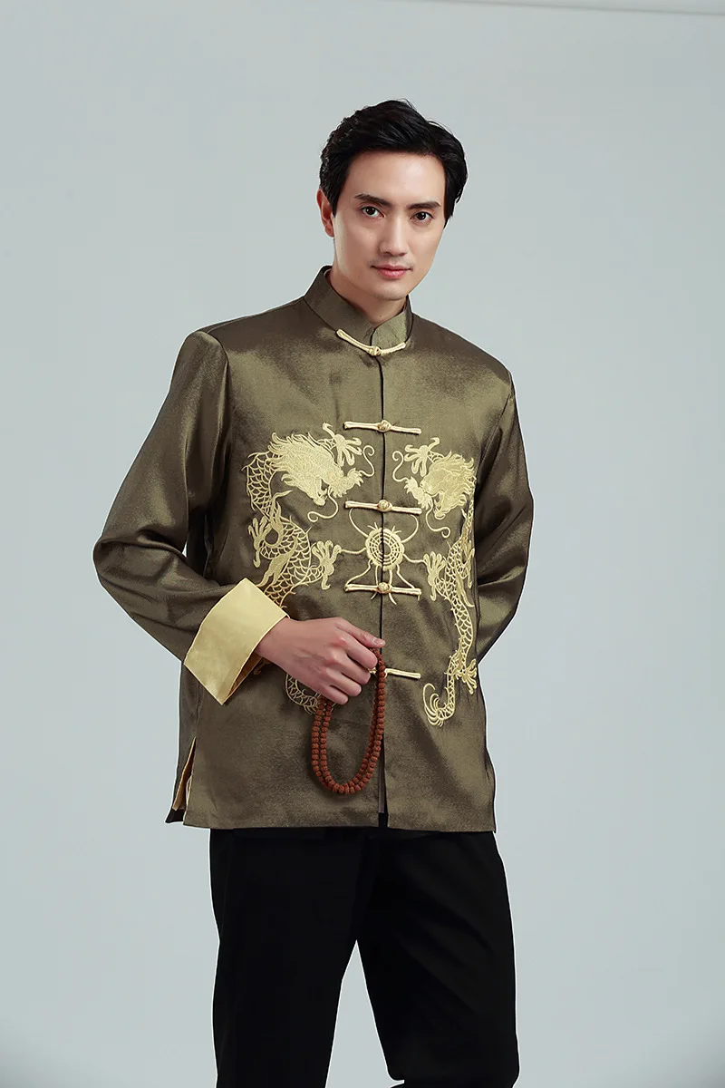Embroidered jin shuang long Turn Sleeve Chinese Costume MEN'S Long-sleeved Coat 2283-2 Spring Autumn Winter Men'S Wear Casual St