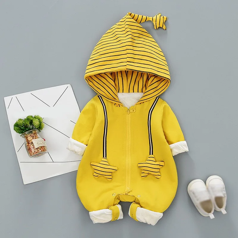 

Fashion Autumn Hoodie Romper Infant Striped Print 1-5T Long Sleeve Kids Coverall Hooded Infant Jumpsuit Suit 2019
