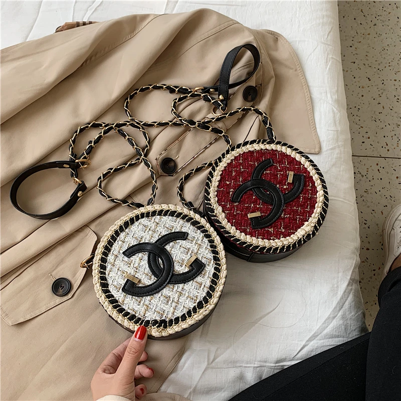 

Brand C wool small round bag 2019 new Korean shoulder bag Joker chain girls small satchel luxury handbags women bags designer