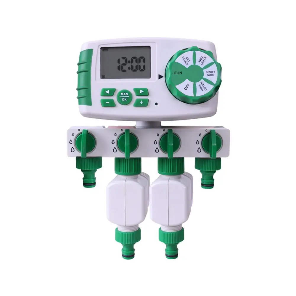 Автоматический 4 зонный таймер полива сада с 2 соленоидными клапанами|water timer|garden