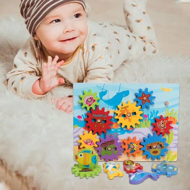 Wooden Toys Gear Game 3D Puzzle Block Games DIY Wooden Board Gear Toys for Shape Sorting Matching 3-12 Years Old Toddler 2
