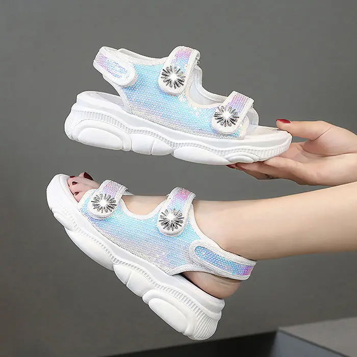 

Women's Sandals 2021 Summer New Student Colorful Sequin Rhinestones Platform Sports Roman Beach Shoes