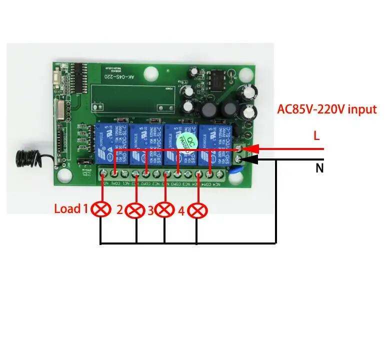 433 МГц AC 85v 250V 110V 220V 230V 240V 4CH RF беспроводной пульт дистанционного управления релейный Переключатель приемника системы безопасности двери лампы гаража