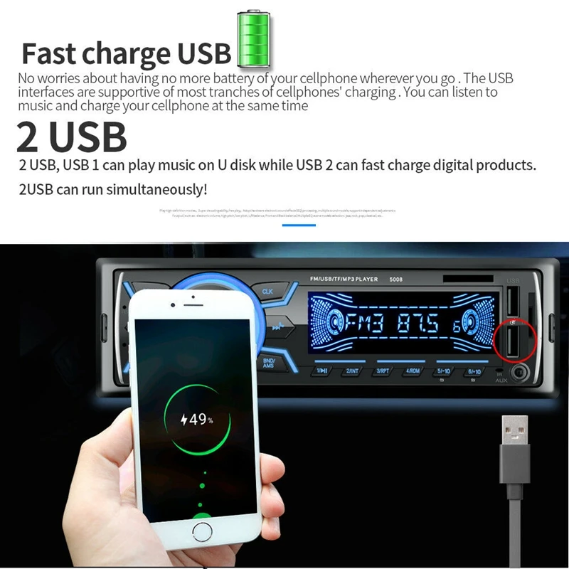 Автомобильный стерео аудио Bluetooth In-Dash Fm Aux вход приемник Tf 2 Usb Mp3 плеер