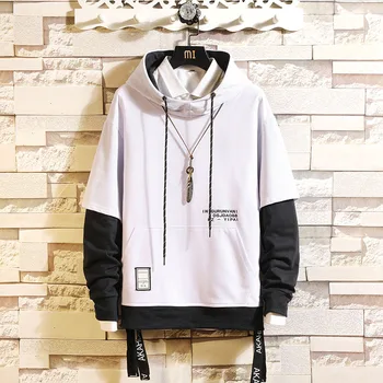 

2020 Autumn Spring Black Patchwork Hoodies MEN'S Sweatshirts Hiphop Punk Streetwear Casual Pullover