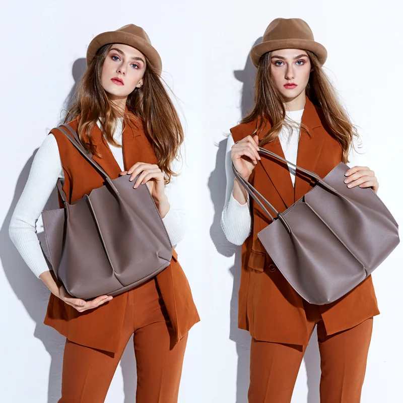 Роскошная дизайнерская женская Повседневная Сумка-тоут из натуральной кожи, винтажные сумки через плечо, Женская коричневая вместительная сумка для покупок