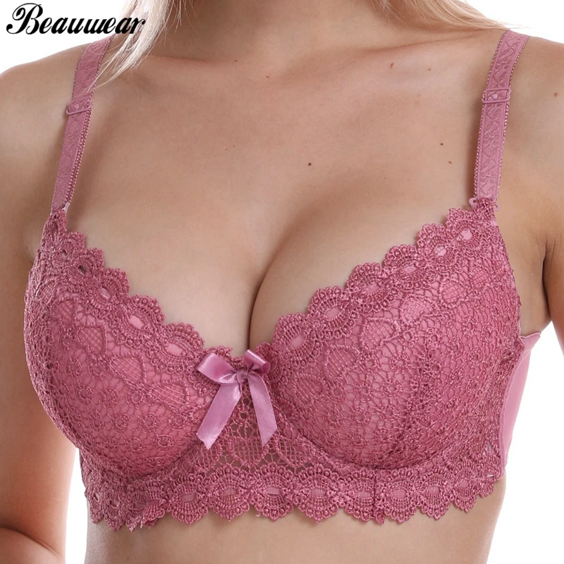 Beauwear большой Размеры кружевной бюстгальтер без косточек с подкладкой пуш ап