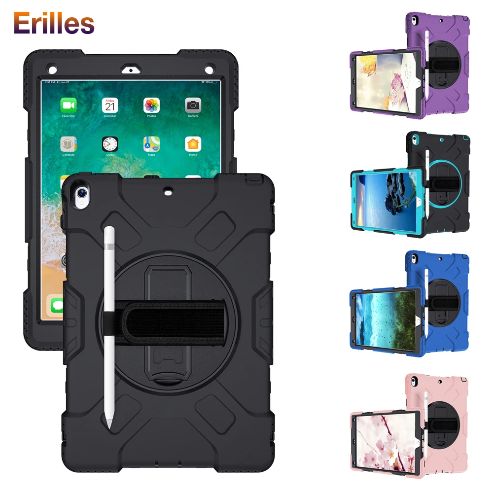 Silicone Tablet Case for iPad Pro 10.5 2017 Kicstand Case with Holder Drop Resistance Cover with Strap for iPad Air3 2019