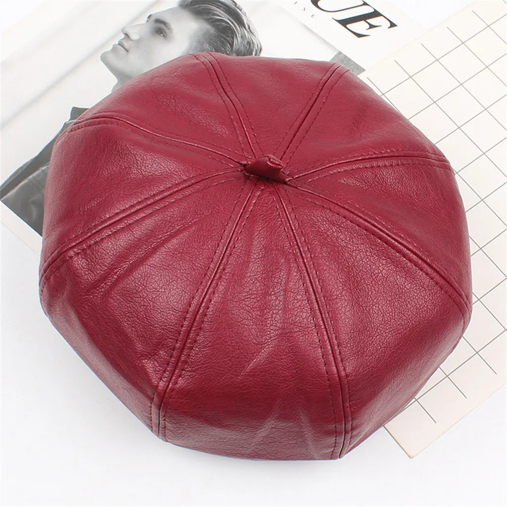 RD Womail зимняя женская модная винтажная однотонная одноразмерная элегантная кожаная кепка-берет корейского художника высокого качества - Цвет: RD