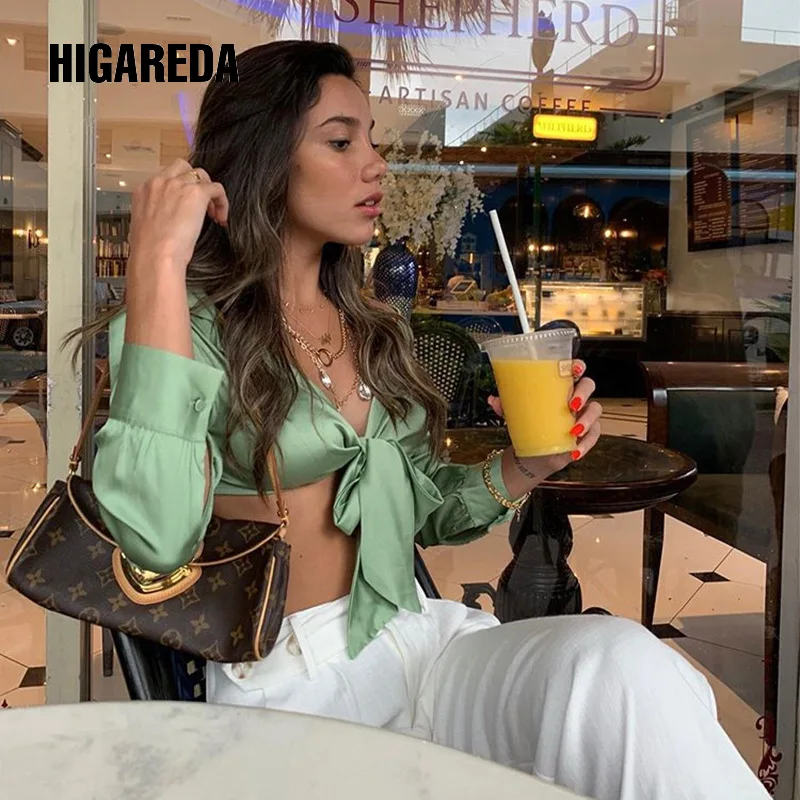 

Fashion sexy women shirts butterfly knot bow slim Cropped Top Party club tops Tie Up full Sleeve Autumn tops 2019