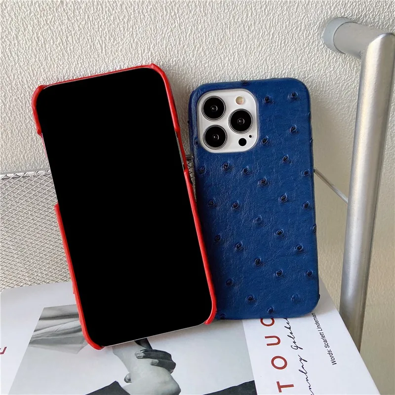Luxury Animal Leather Ostrich Pattern Couple Hard Case For Iphone
