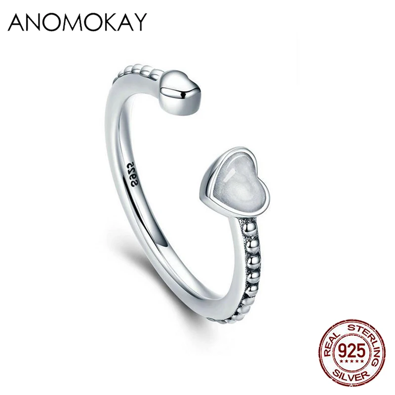 

Anomokay 100% 925 Sterling Silver Glittering Heart Clear CZ Finger Rings for Women Couple Wedding Engagement Rings Jewelry 2019