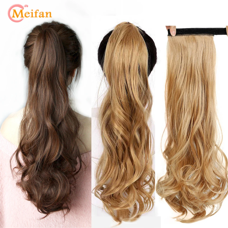 MEIFAN Long Wavy Velcro Wrap Around Clip in Ponytail Hair Extension Wig High Temperature Fiber Synthetic for Women | Шиньоны и парики