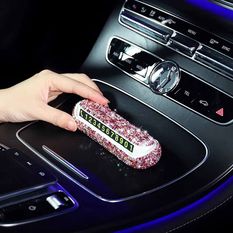 

Diamond Crystal Temporary Car Parking Card Phone Number Card Night Light Hidden Number Plate Car Temporary Parking Card